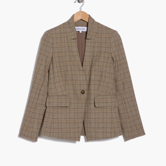 Veronica Beard (NWT $698) Upcollar Dickey Blazer Jacket Brown Plaid 6 - Picture 1 of 14